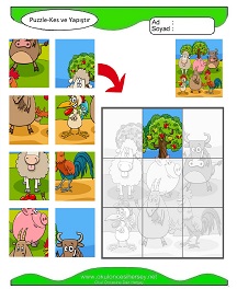Puzzle Kes Yapıştır Çalışma Sayfaları